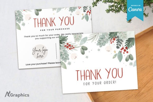 Christmas Floral Thank You Card Template
