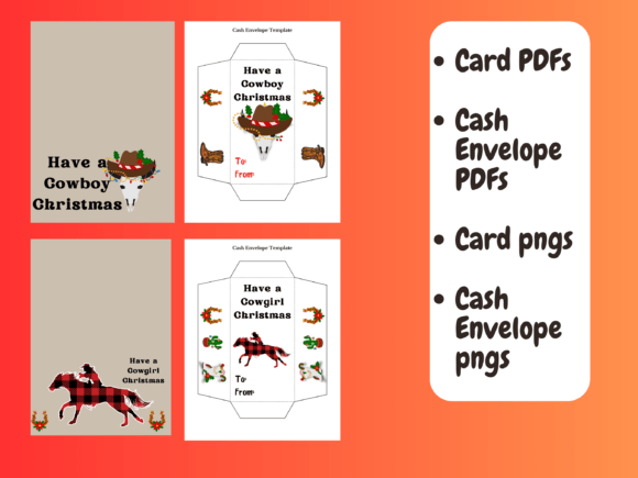 Western-Themed Christmas Cards and Cash Envelopes for Your Digital Shop
