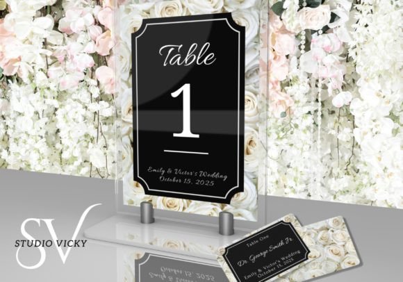 White Rose Table Numbers and Place Cards